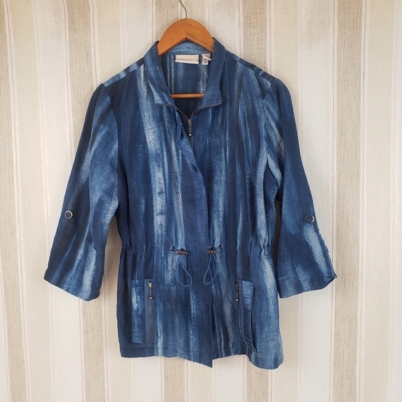 Chico's Lightweight‎ Linen Blend Jacket Blue Size 1 (Medium) - Picture 2 of 8